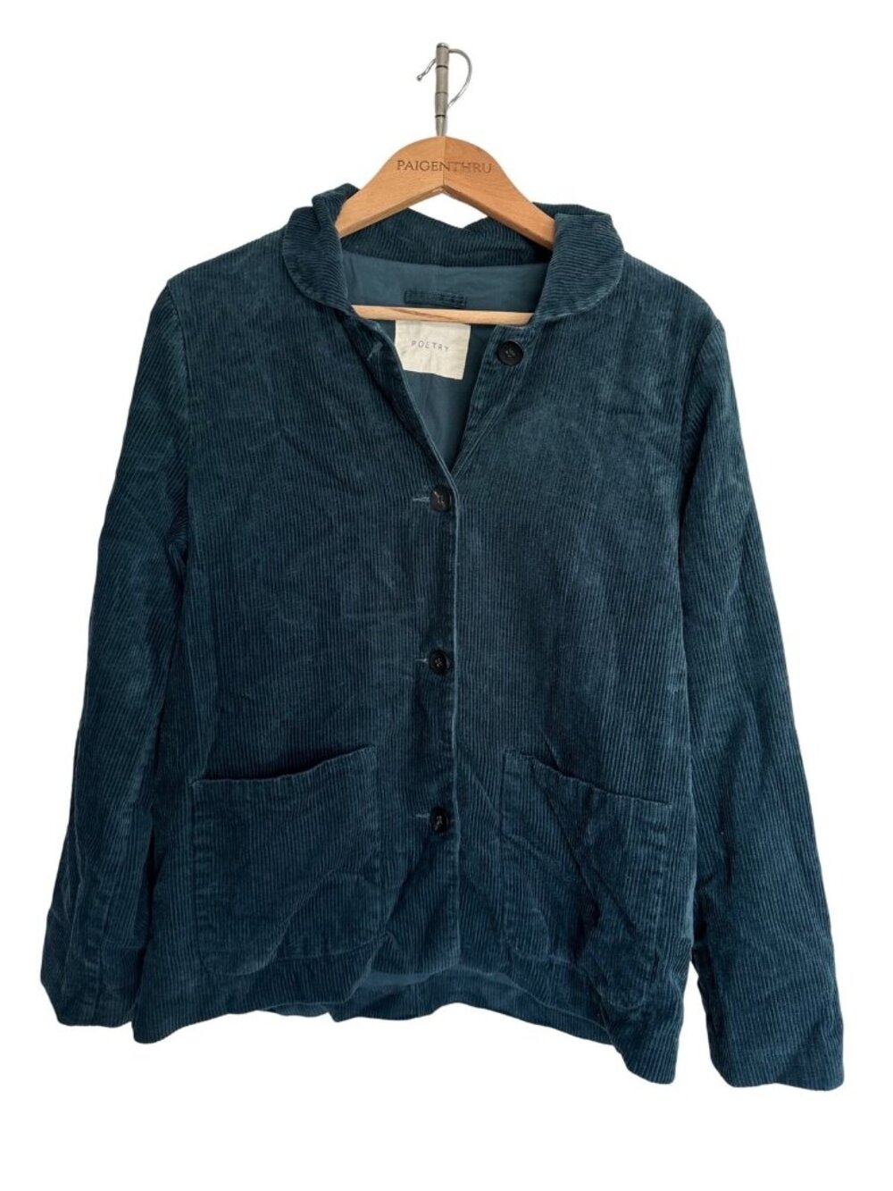 Poetry Women's US 6 Turquoise Corduroy Coat Hemp Organic Cotton